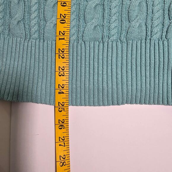 JCP Womens 1X Aqua Blue Cable Knit V-Neck Pullover Sweater Long Sleeve Soft Knit - Picture 9 of 9